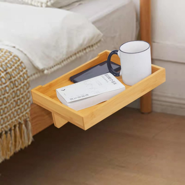 Bamboo Clip - On Bedside Shelf | Ergonomic Space Saver Side Table | Unique Wooden Bed Frame Clamp - Image 2