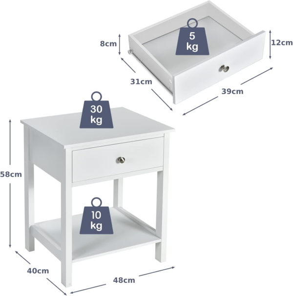 Bedside Tables Set of 2, Wooden Nightstand End Sofa Side Table with Drawer and Storage Shelf, Modern Bedside Cabinet Accent Coffee Tea Table for Living Room Bedroom Office - Image 6