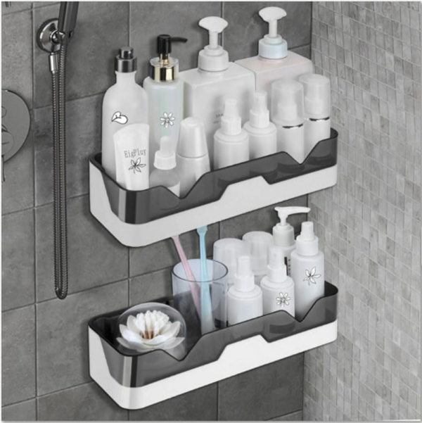 Set of 2 Bathroom Shelves, No Drilling Shower Shelf, Wall Mounted Shower Baskets, Adhesive Shower Storage Rack for Bathroom/Kitchen - Image 3
