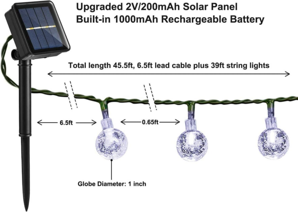 Solar Garden Lights Outdoor, 36ft 60 LED Solar String Lights Waterproof - Image 3