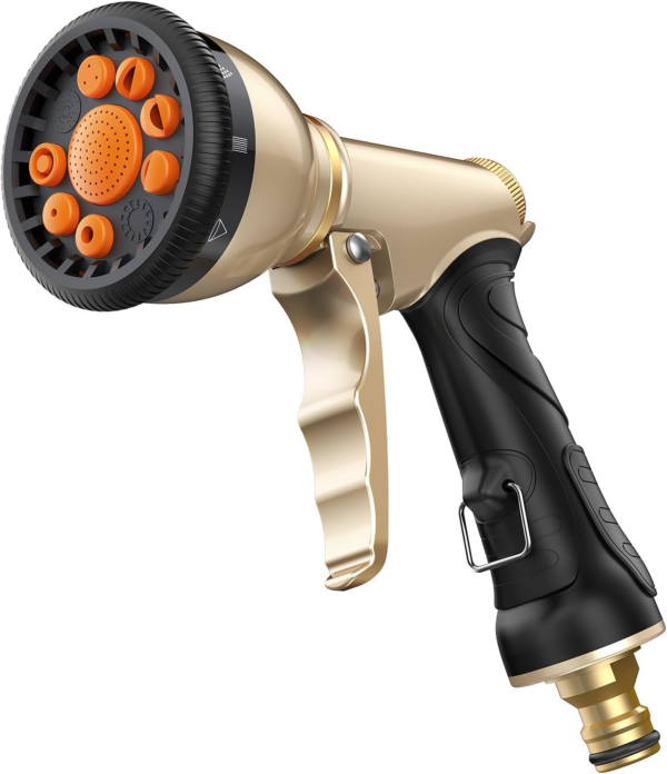 Hose Pipe Spray Gun, Heavy Metal Garden Hose Spray Gun with 9 Patterns, High Pressure Sprayer with Non-Slip Grip
