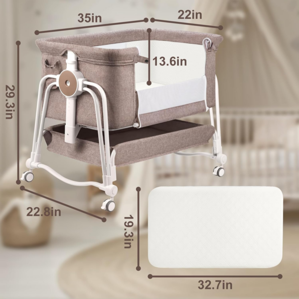 4 In 1 Baby Crib, Baby Next to Me Crib, 7 Level Adjustable Bedside Crib, Portable Bed for Baby with Wheels - Image 2