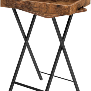 Side Table, Folding TV Tray Tables for Eating, Snack Dinner Table with Removable Serving Tray, Foldable Bedside Occasional Coffee Table, Laptop Table for Small Space, Rustic Brown