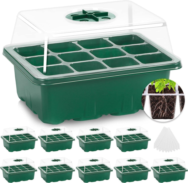 Seed Trays, 10 Pack 120 Cells Seed Trays for Seedlings Reusable Seed Trays with Lids Propagator Tray Growing Starter Tray