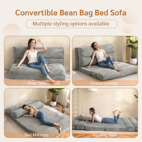 Bean Bag Bed Folding Sofa Bed Floor Mattress for Adults - Image 5