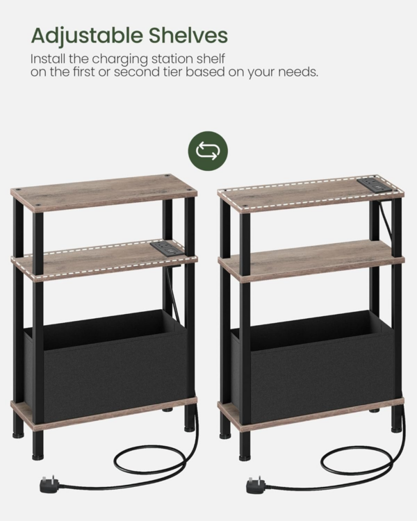 Side Table, End Table with Charging Station, Narrow Side Table for Small Spaces, Skinny Bedside Table, Slim Nightstand with Drawer, for Bedroom, Living Room, Greige and Black - Image 4