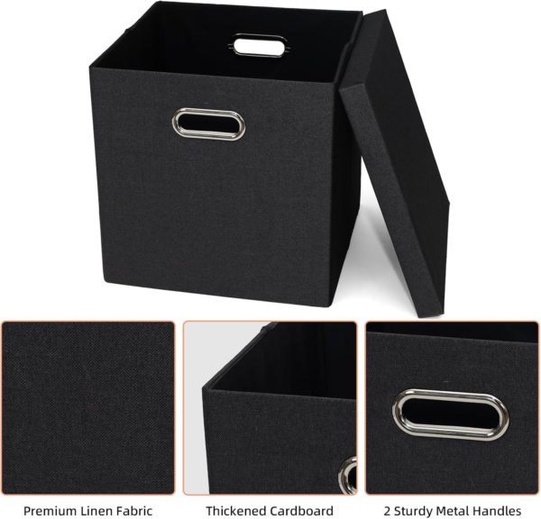 Storage Bins with Lids, Collapsible Linen Fabric Boxes Organizer Containers with Lid Foldable Storage Box Basket - Image 4