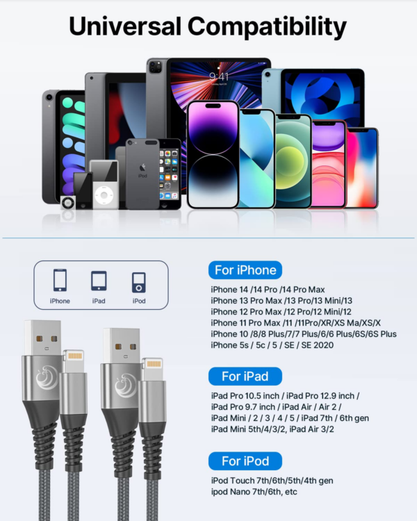 2Pack 2M iPhone Charger Cable, MFi Certified Lightning Cable Fast Charging Braided iPhone Charger Fast Charge USB Charging Lead for Phone 14 13 12 11 Pro Max XS XR X 8 7 6 Plus SE, iPad - Image 2