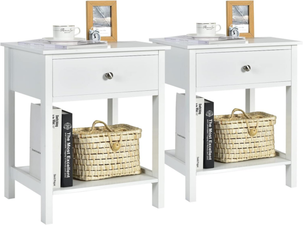 Bedside Tables Set of 2, Wooden Nightstand End Sofa Side Table with Drawer and Storage Shelf, Modern Bedside Cabinet Accent Coffee Tea Table for Living Room Bedroom Office - Image 7