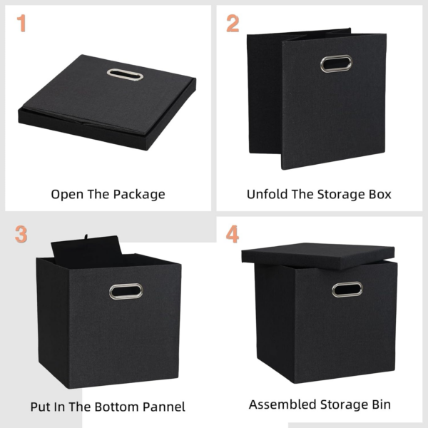 Storage Bins with Lids, Collapsible Linen Fabric Boxes Organizer Containers with Lid Foldable Storage Box Basket - Image 5