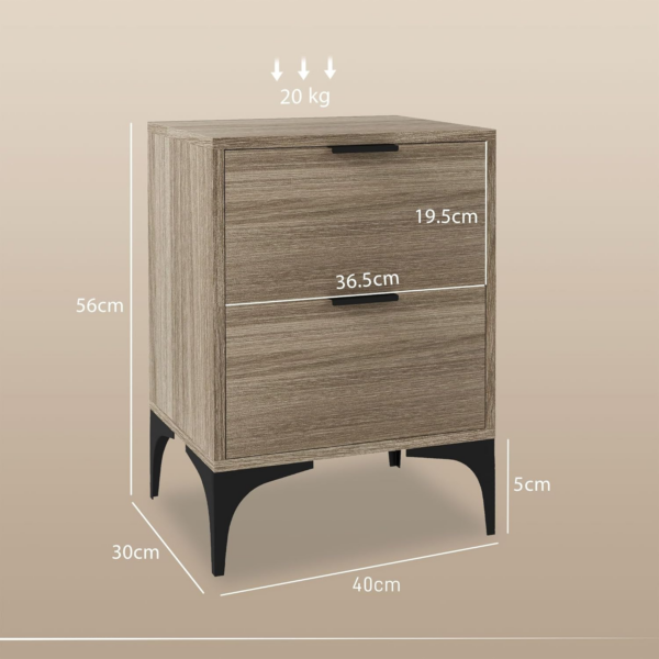 Bedside Tables Set of 2, Modern Nightstand with 2 Drawers, Small Sofa End Tables with Storage and Steel Legs for Bedroom, Living Room, Grey - Image 5