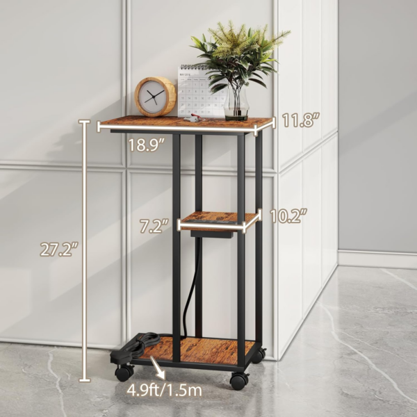 C Shaped End Table - C Table on Wheels - Bedside Table with Wheels, Power Outlet and USB - Sofa Charging Table for Living Room - Image 6