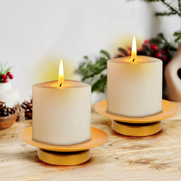 Plate Holders Set of 2 Gold Pillar Candle Holder Metal Candle Holder Modern Candle Holders for Pillar Candles Living Room Table Centerpiece Iron Candle Stand for Valentines Decorations - Image 4