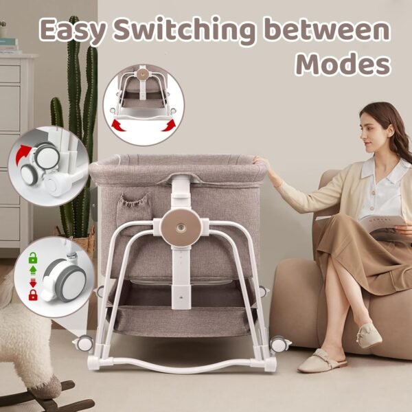 4 In 1 Baby Crib, Baby Next to Me Crib, 7 Level Adjustable Bedside Crib, Portable Bed for Baby with Wheels - Image 5