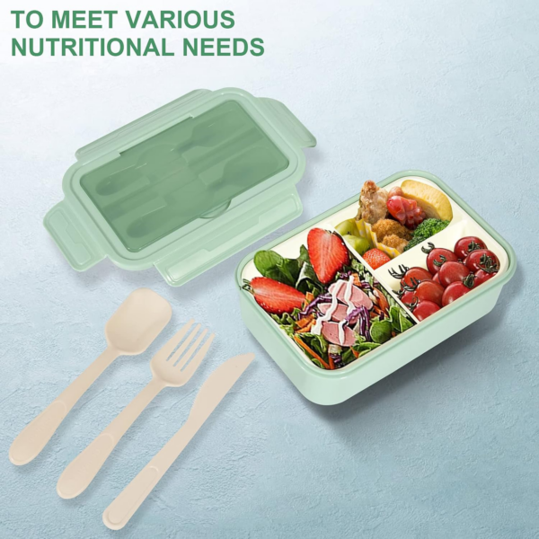 Lunch Box, 1400ml Bento Lunch Box for Adults and Kids, Lunch Container with 3 Compartments, Lunch Box with Cutlery - Image 5