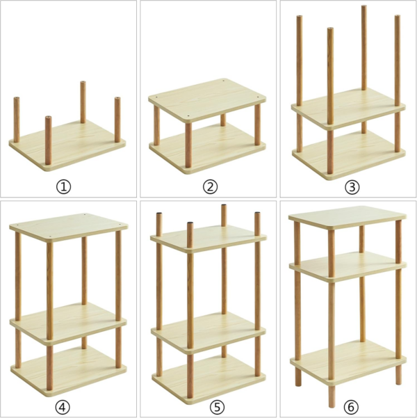 3-Tier Side Table, Solid Wood Tall End Table with Storage Shelves, Nightstand Bedside Table - Image 2