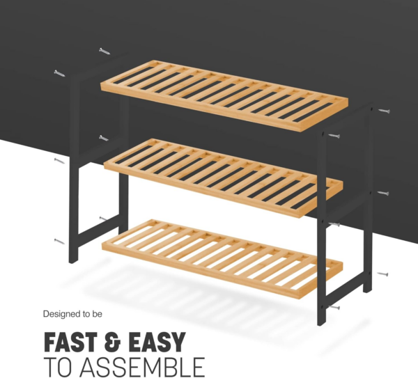 3 Tier Natural Bamboo Shoe Rack Easy Assembly & Strong Design Stand Shelf Organiser - Image 2