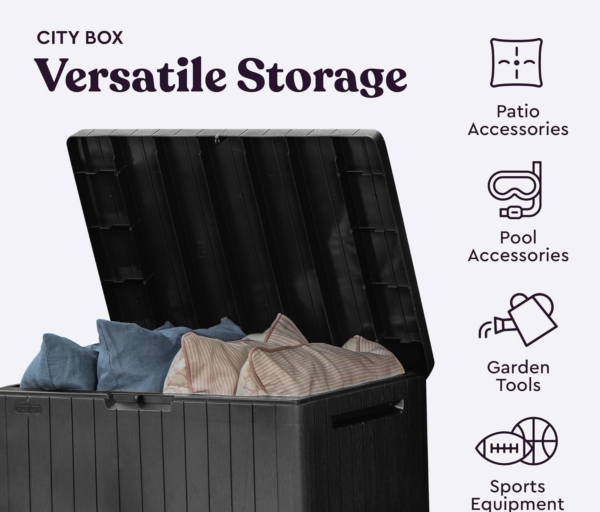 30 Gallon Resin Outdoor Storage Box and Patio Furniture Side Table for Pool and Garden Accessories, Dark Grey - Image 3