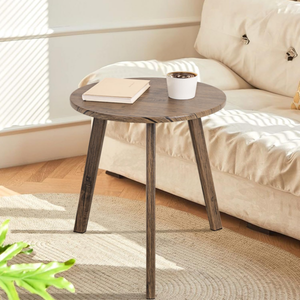 Wooden Round Side Table, 3 Legged Wood End Table for Living Room, Coffee Table Small Elegant Round End Table Walnut - Image 5