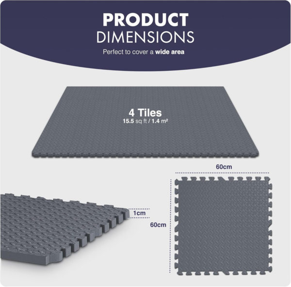 Gym Floor Nonslip Mats, Interlocking, EVA Foam Exercise Floor Tiles for Home Workouts, Studio, Weights, Exercise and Yoga (60 X 60cm) Grey 4Pack - Image 7