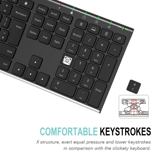 2.4G Wireless Keyboard Stainless Steel Ultra Slim Full Size Keyboard with Numeric Keypad for Computer/Desktop/PC/Laptop/Surface/Smart TV and Windows 10/8/ 7 Built in Rechargeable Battery - Image 4