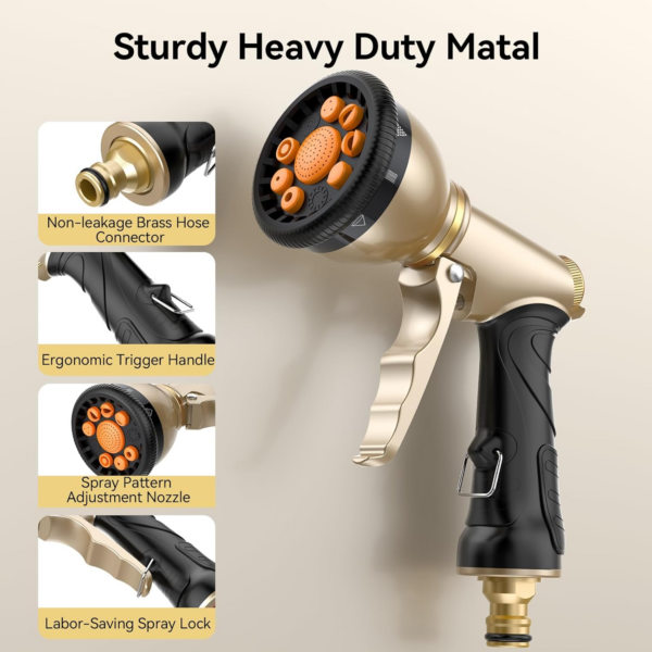 Hose Pipe Spray Gun, Heavy Metal Garden Hose Spray Gun with 9 Patterns, High Pressure Sprayer with Non-Slip Grip - Image 6