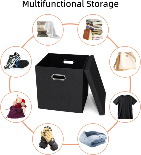 Storage Bins with Lids, Collapsible Linen Fabric Boxes Organizer Containers with Lid Foldable Storage Box Basket - Image 3