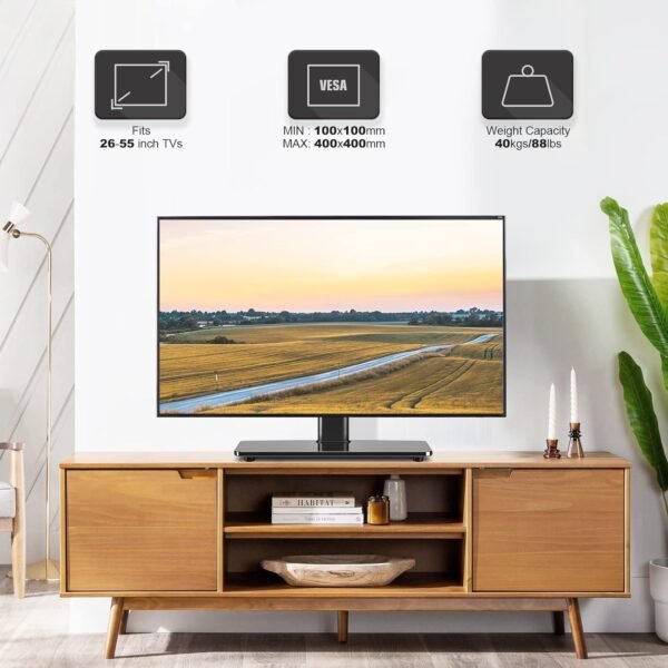 Universal Table Top TV Stand - Swivel TV Stand Base for 26-55 inch LCD/LED/OLED/Plasma TVs with Bracket Height Adjustable Max. - Image 5