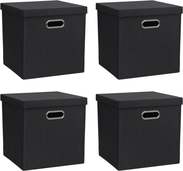 Storage Bins with Lids, Collapsible Linen Fabric Boxes Organizer Containers with Lid Foldable Storage Box Basket