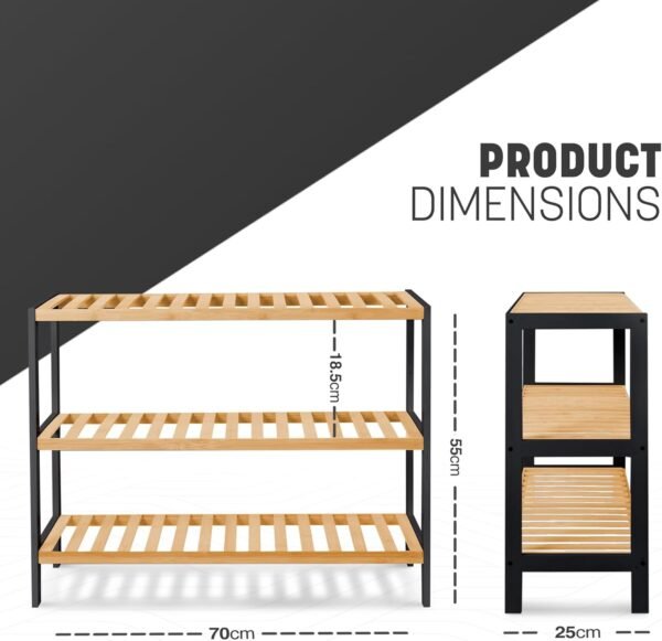 3 Tier Natural Bamboo Shoe Rack Easy Assembly & Strong Design Stand Shelf Organiser - Image 5