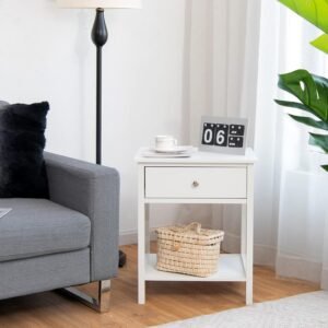 Bedside Tables Set of 2, Wooden Nightstand End Sofa Side Table with Drawer and Storage Shelf, Modern Bedside Cabinet Accent Coffee Tea Table for Living Room Bedroom Office