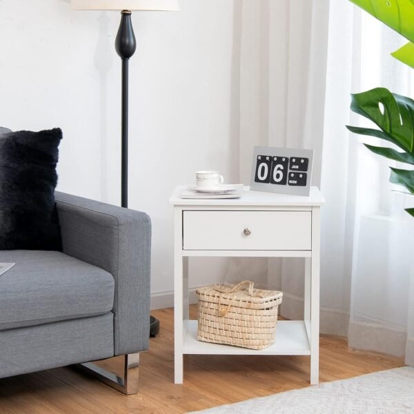 Bedside Tables Set of 2, Wooden Nightstand End Sofa Side Table with Drawer and Storage Shelf, Modern Bedside Cabinet Accent Coffee Tea Table for Living Room Bedroom Office