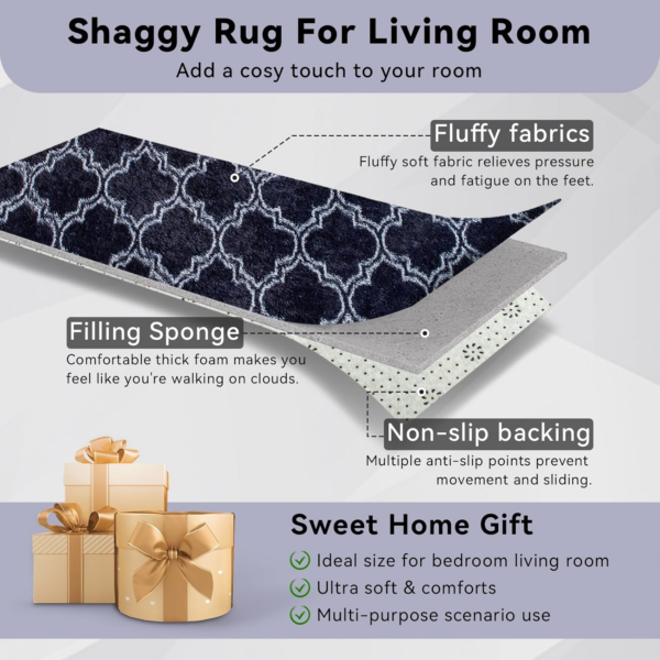 Rugs Living Room Large Rugs Bedroom Anti Skid Rug Shaggy Soft Rug for Living Room Bedroom Play Area Kids Room Luxury Decorative(Blue Lantern 60x180cm) - Image 5