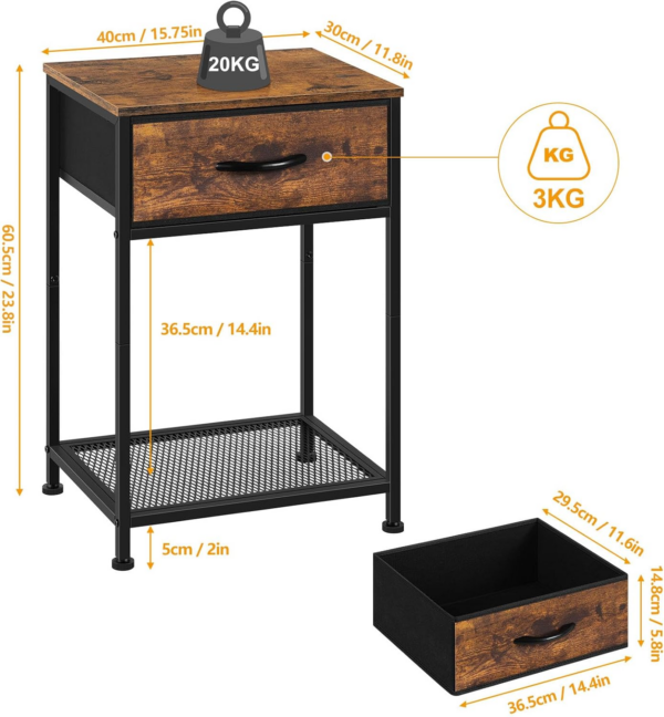 Bedside Cabinets Set of 2 Bed Side Table for Bedroom Wooden Bedside Tables with Drawers Small and Rustic Wood Side Tables for Bedroom Living Room - Image 5