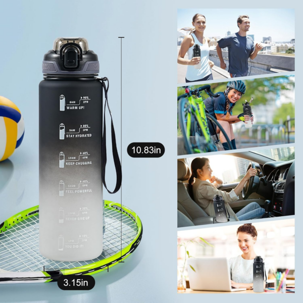 1L Water Bottle with Straw,Plastic Drinks Bottle,1 Litre Sports Water Bottles with Time Markings,Girls Boys Waterbottle Leak-Proof & Bpa-Free for Gym,Cycling, Office, Outdoor - Image 4