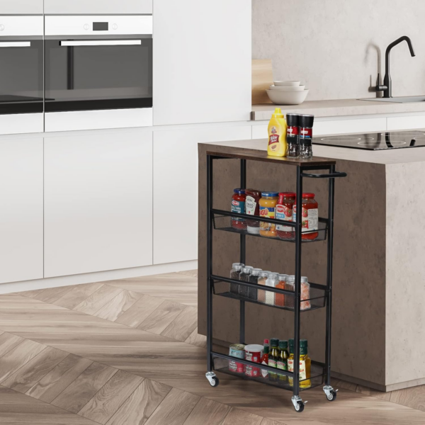 4-Tier Storage Trolley Cart, Slim Storage Trolley, Narrow Storage Unit, Rolling Cart Storage Organizer on Wheels - Image 3