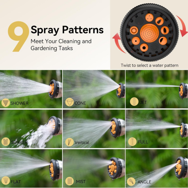 Hose Pipe Spray Gun, Heavy Metal Garden Hose Spray Gun with 9 Patterns, High Pressure Sprayer with Non-Slip Grip - Image 5