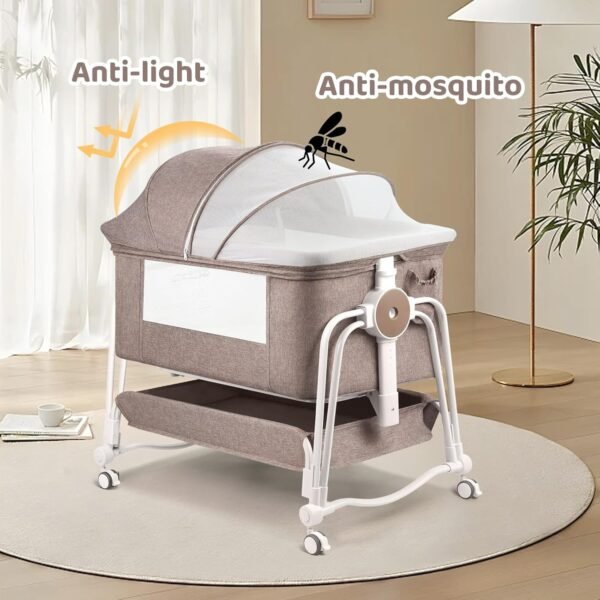 4 In 1 Baby Crib, Baby Next to Me Crib, 7 Level Adjustable Bedside Crib, Portable Bed for Baby with Wheels - Image 3