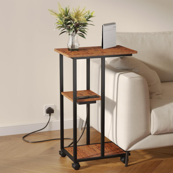 C Shaped End Table - C Table on Wheels - Bedside Table with Wheels, Power Outlet and USB - Sofa Charging Table for Living Room - Image 7