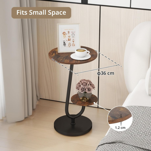Side Table, Bedside Small Coffee Table with 3 Color LED Lights and 2 Tier Storage Shelves for Living Room - Image 6