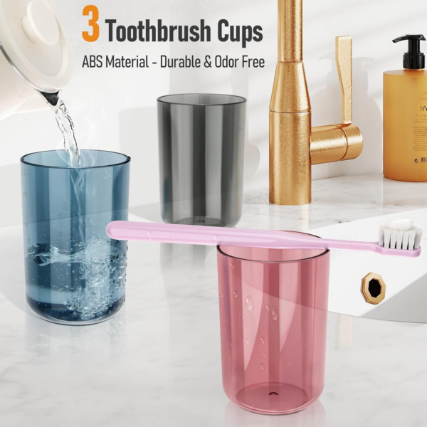 Toothbrush Holder Wall Mounted [Removable Suction Cup No Drill], Aluminium Alloy, 3 Compartments, 3 Toothbrush Slots & 3 Toothbrush Cups Holder for Toothbrush - Image 6
