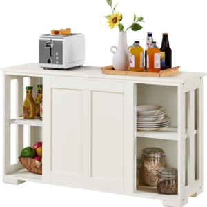 Sideboard Buffet Cabinet Stackable Kitchen Storage Cabinet with Sliding Door & Adjustable Shelf, Floor Cupboard for Living Room, kitchen, Hallway, 106.7 x 33 x 63 cm, Antique White