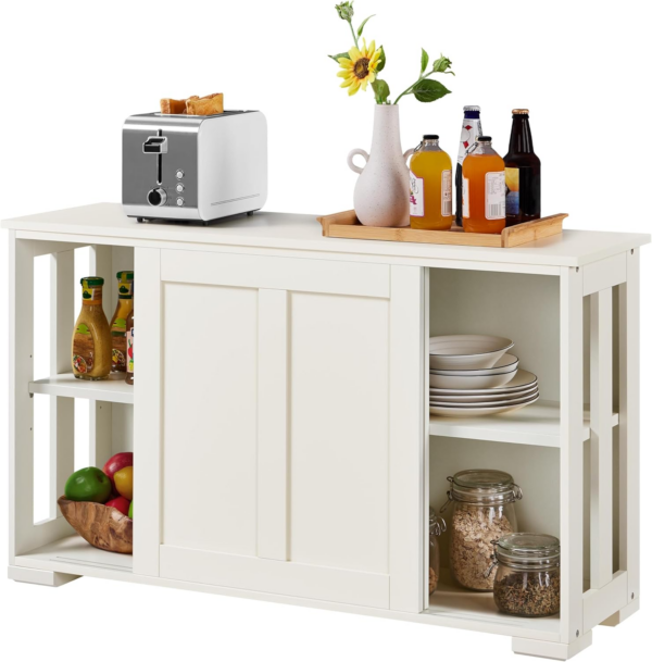 Sideboard Buffet Cabinet Stackable Kitchen Storage Cabinet with Sliding Door & Adjustable Shelf, Floor Cupboard for Living Room, kitchen, Hallway, 106.7 x 33 x 63 cm, Antique White