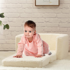 Kids Sofa Bed 2-in-1 Flip Out Cuddly Sherpa Toddler Couch Convertible Sofa to Lounger Children Sofa Bed Children's Day and Birthday Gift for Girls Boys, White