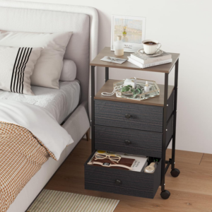 Chest of Drawers Bedroom, Bedside Tables with 3 Drawers, Fabric Dresser with Shelf