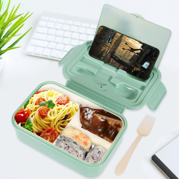 Lunch Box, 1400ml Bento Lunch Box for Adults and Kids, Lunch Container with 3 Compartments, Lunch Box with Cutlery - Image 6