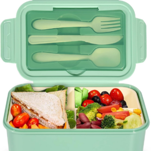 Lunch Box, 1400ml Bento Lunch Box for Adults and Kids, Lunch Container with 3 Compartments, Lunch Box with Cutlery