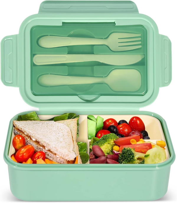 Lunch Box, 1400ml Bento Lunch Box for Adults and Kids, Lunch Container with 3 Compartments, Lunch Box with Cutlery
