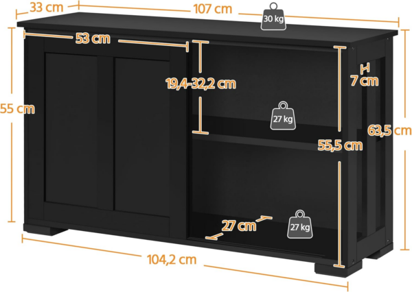 Sideboard Buffet Cabinet Black Stackable Kitchen Storage Cabinet with Sliding Door & Adjustable Shelf - Image 8