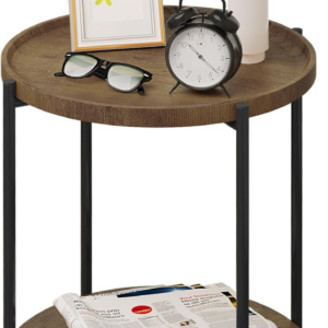 Round Coffee Table, Small Side Table with 2 Shelves, End Table with Storage, Side Table Living Room Furniture